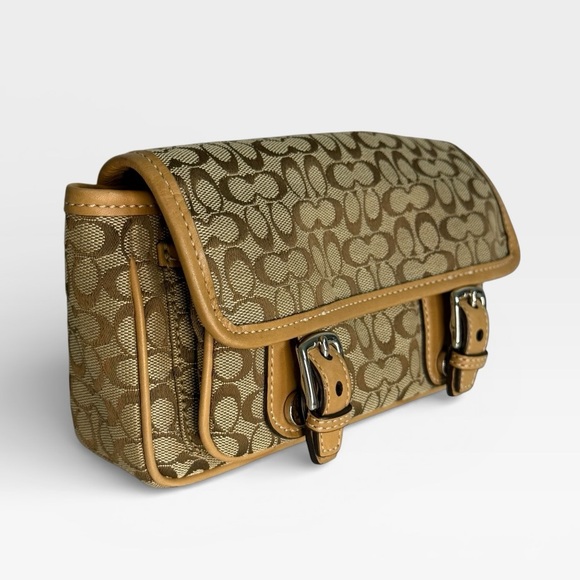 Coach Vintage Signature Jacquard Belt Bag Crossbody Tan Leather Y2K - Picture 3 of 10